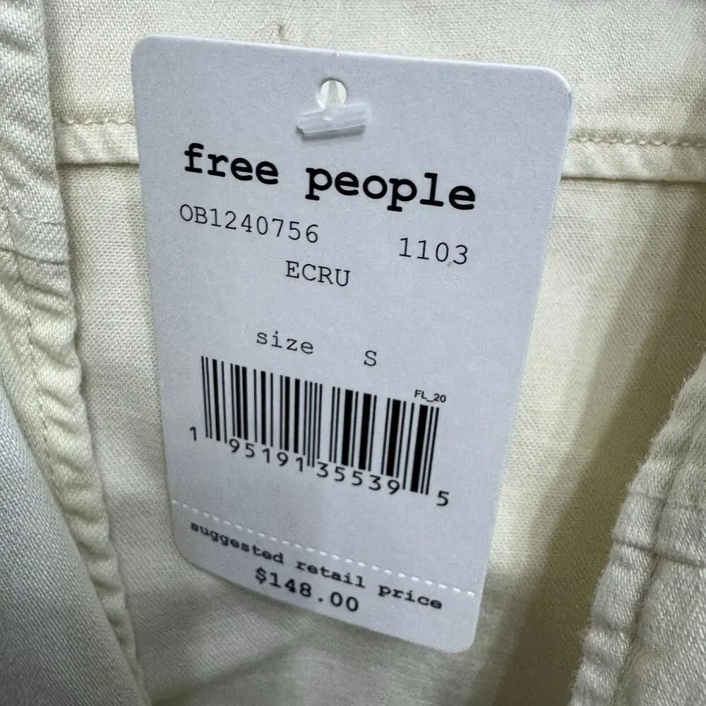 Free People Imogene Mini Dress Ecru White Cotton Ruffle Zipper Cream Sz S New